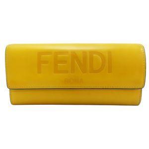 Fair Fendi Logo Long Wallet Calfskin Yellow